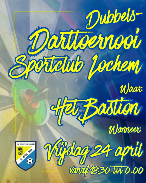  Dubbels-Dartstoernooi op 24 april inschrijfformulier