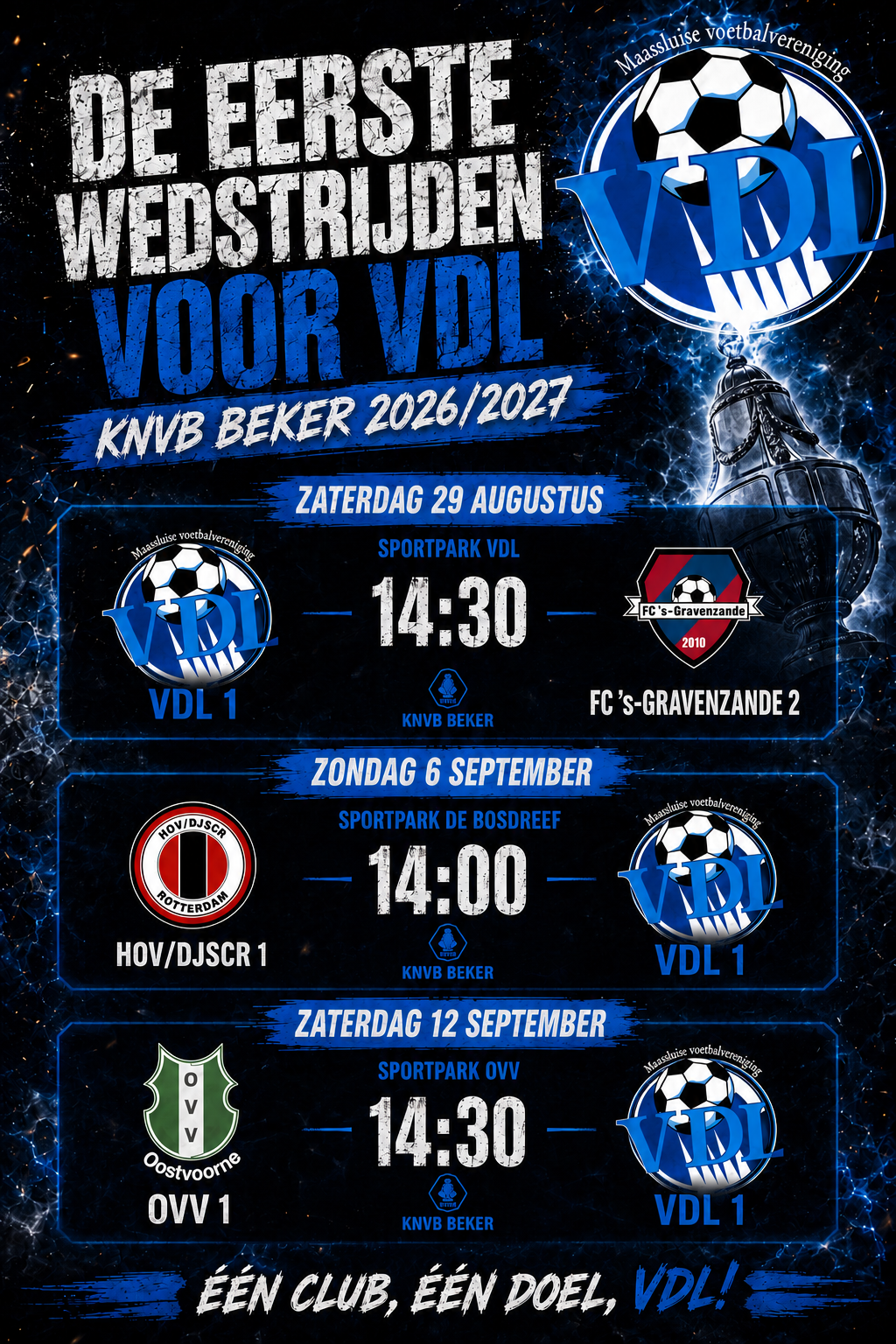Bekerwedstrijden VDL1 bekend 
