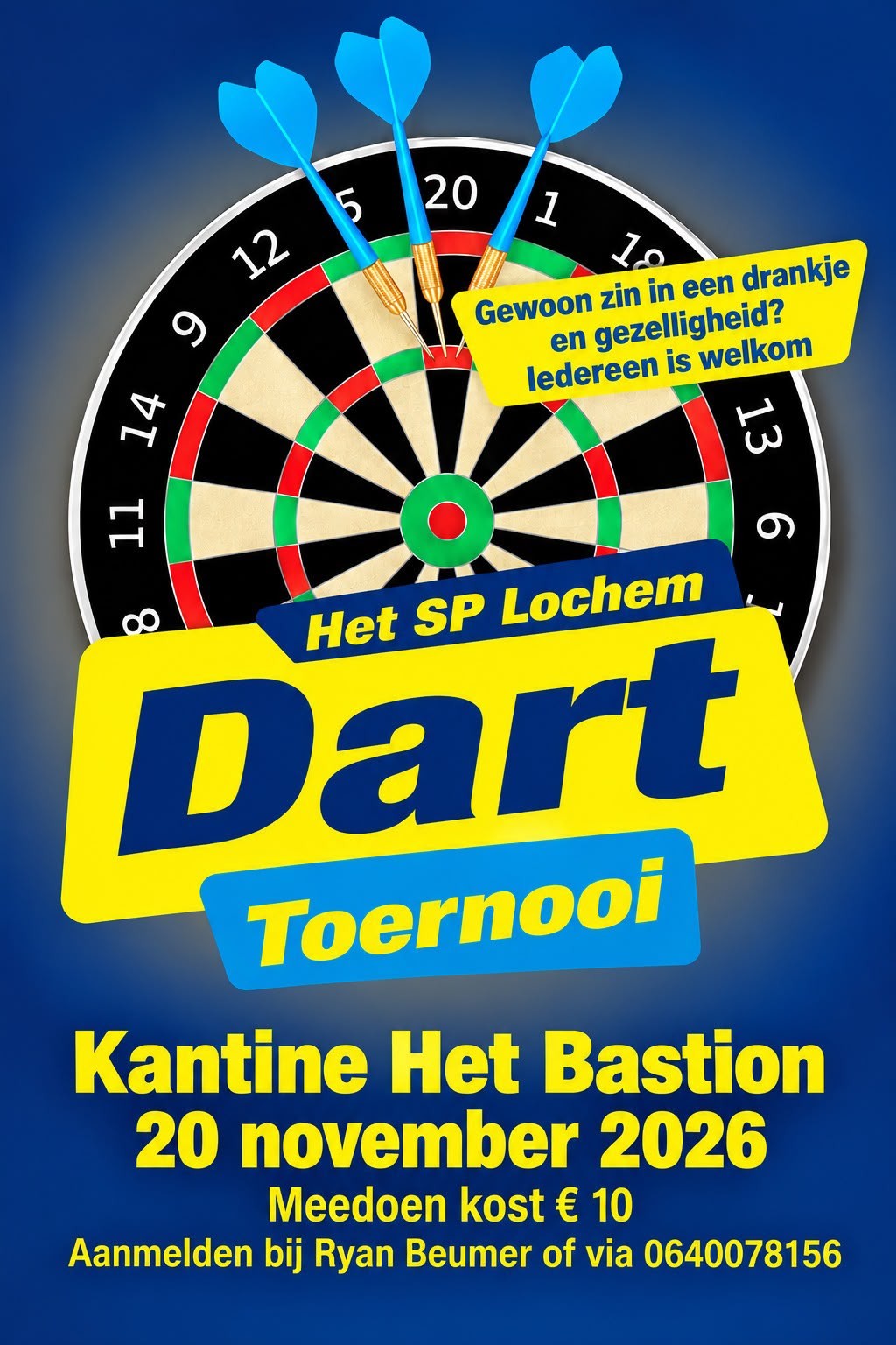Jaarlijkse dart toernooi op 20 november!